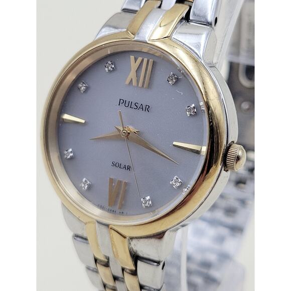 Pulsar Solar Womens Wristwatch Two Tone Silver Gold Stainless Steel AS01 672090 main image 11